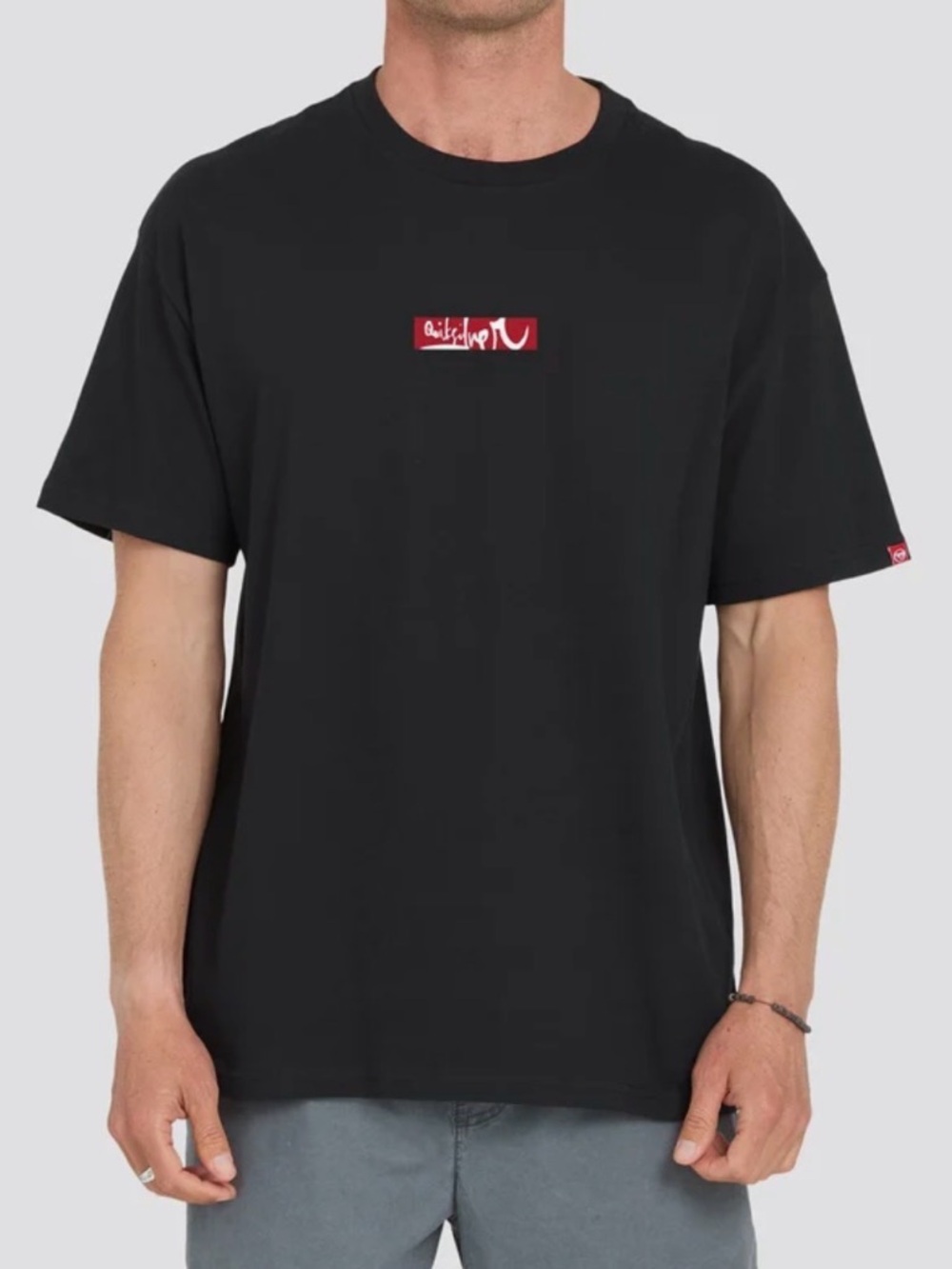 Quiksilver Black Short Sleeve Tee with Red & White Logo